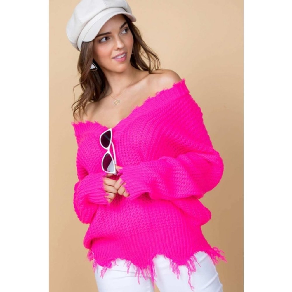 Frayed V-Neck Sweater